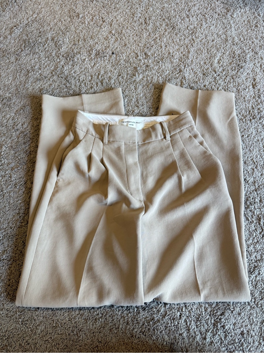 Aritzia Pleated High-Waist Effortless pants in Light Tan